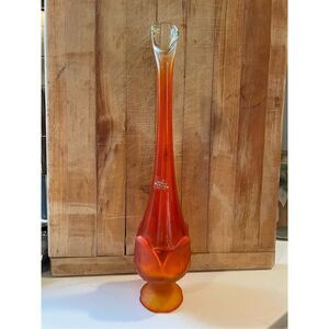 Vintage MCM Viking Glass Epic 4 Petal 13” Swung Vase in Persimmon Amberina